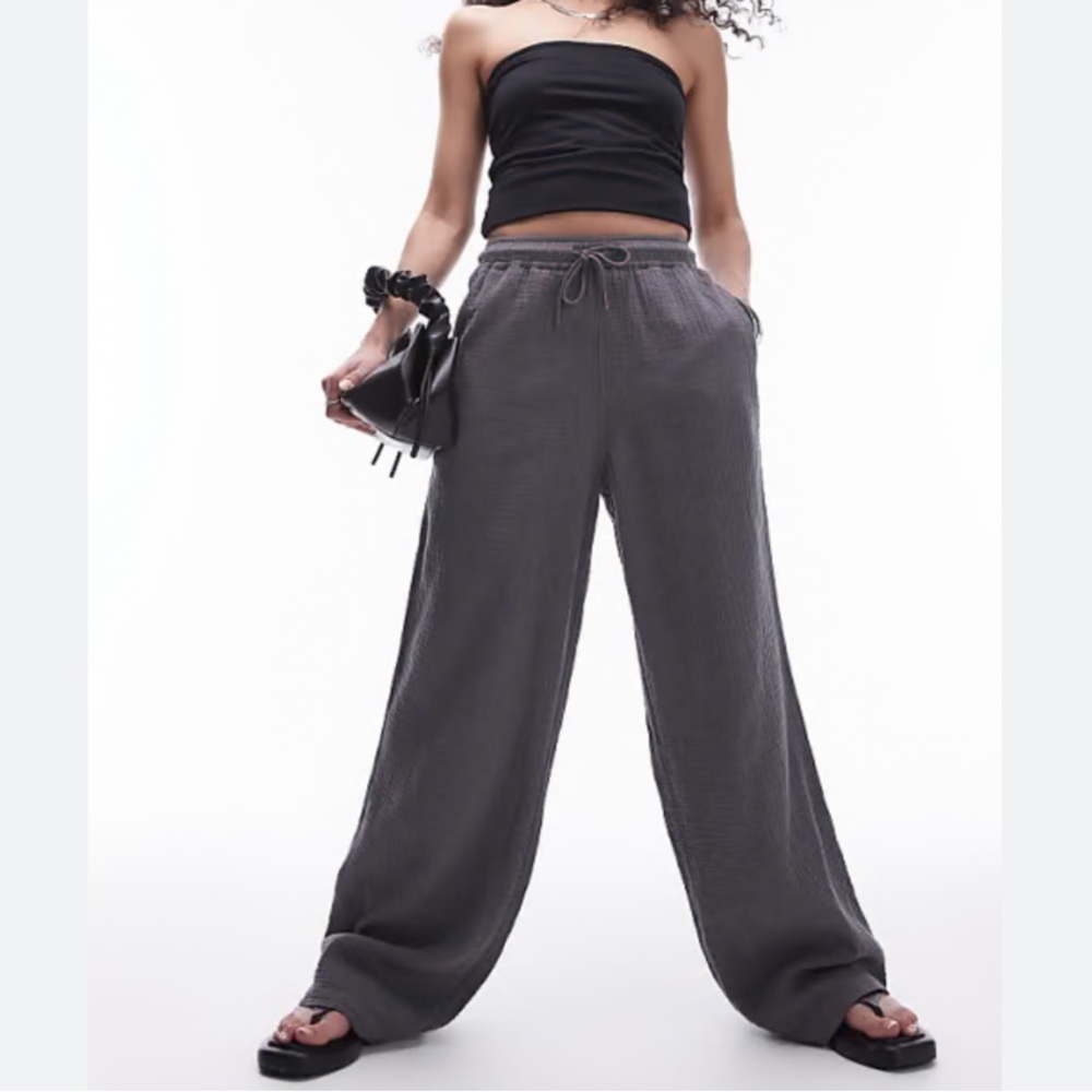 Topshop Gray Wide Leg Pants